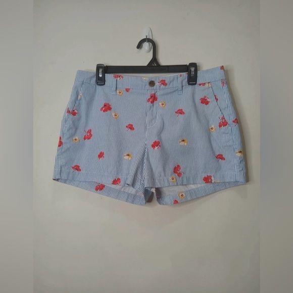 Old Navy Floral Everyday Shorts Blue Stripe Size 10 - Picture 1 of 8